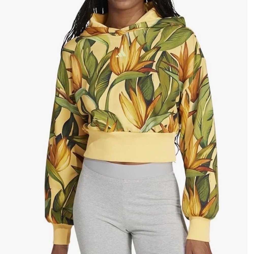 Adidas x Farm Rio Limited Edition Tropical Bird of Paradise Crop Hoodie Yellow